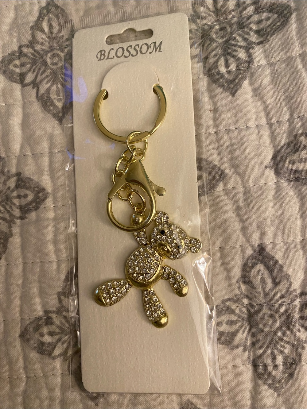 Blossom Gold Crystal Teddy Bear Keychain Charm